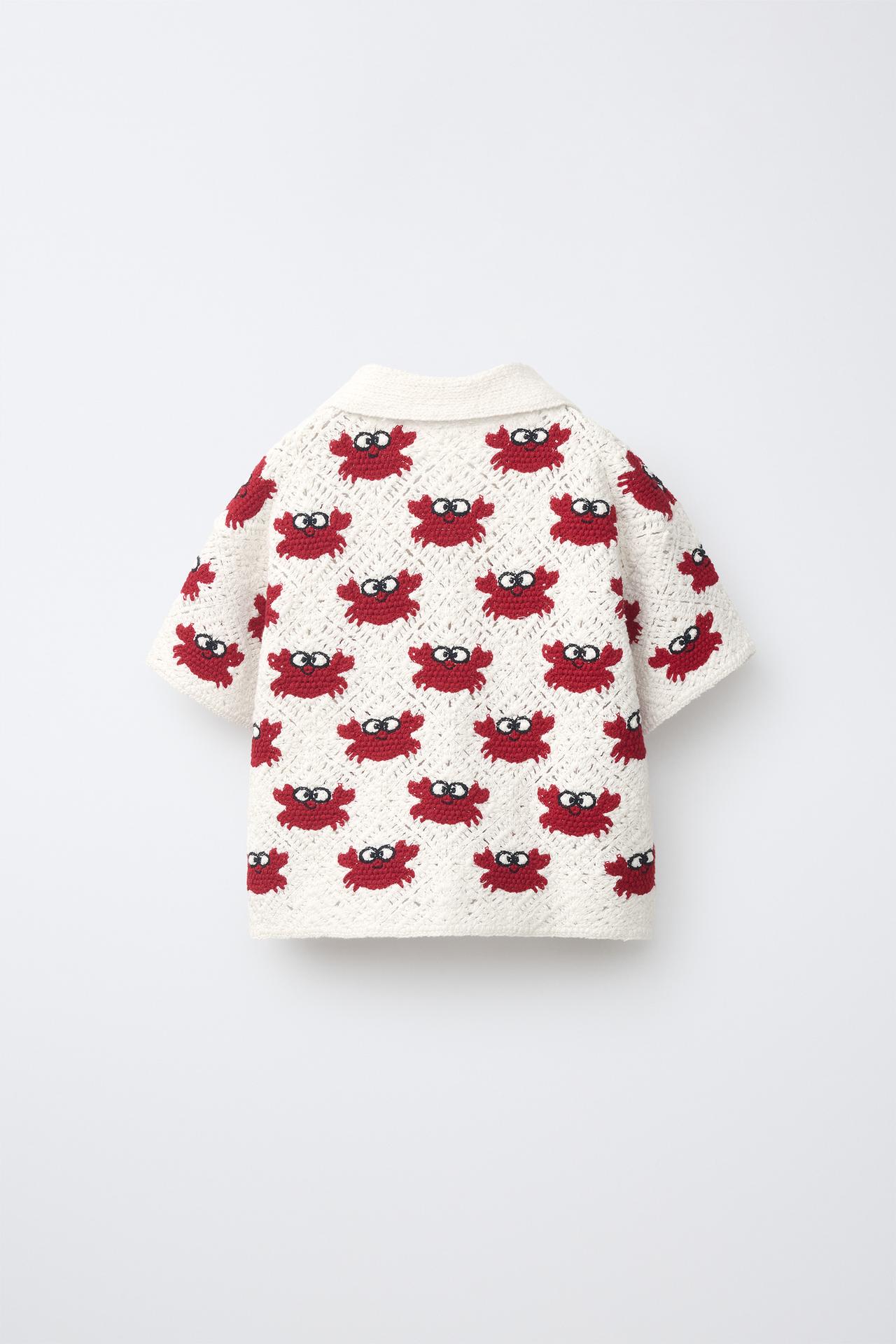 CRAB CROCHET SHIRT — White / Red