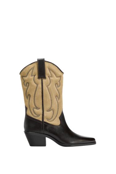 COMBINED LEATHER EMBROIDERED BOOTS
