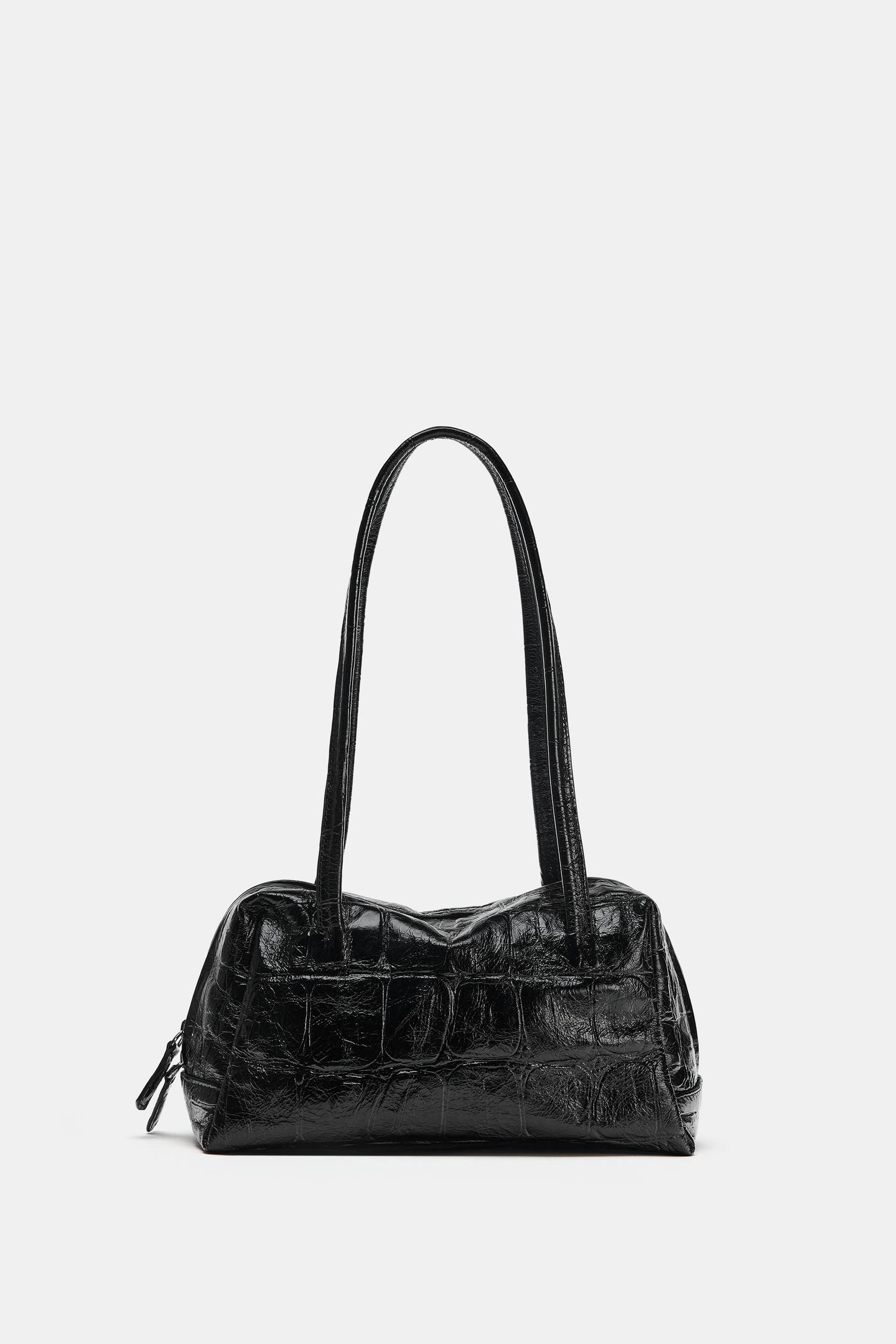 Женская сумка Zara Textured Leather Shoulder, цвет: Чёрный — фото 2