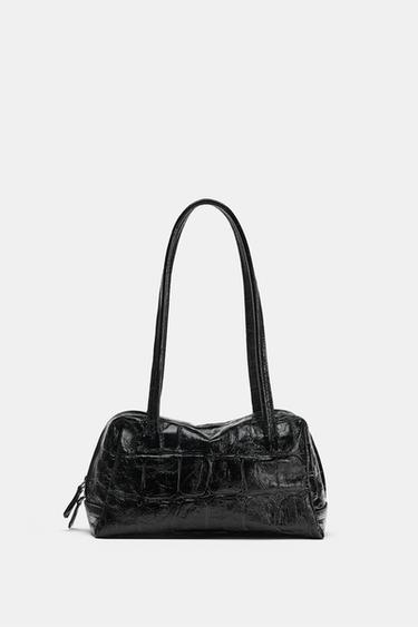 TEXTURED LEATHER SHOULDER BAG — Black 2