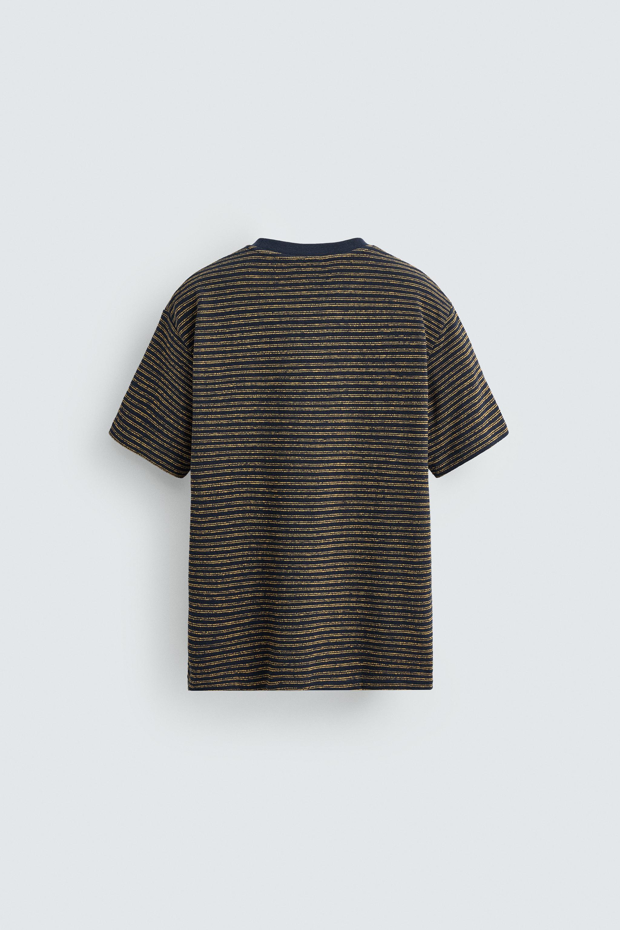 ストライプ柄ジャカードTシャツ - ネイビーブルー | ZARA Japan