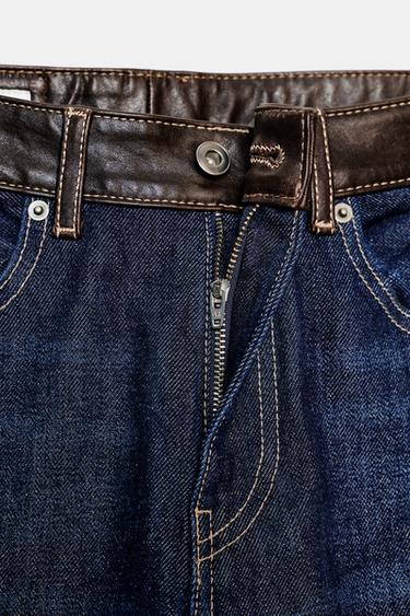 JEANS TRF DROIT LARGE TAILLE HAUTE CUIR - Indigo foncé de Zara - Image 8