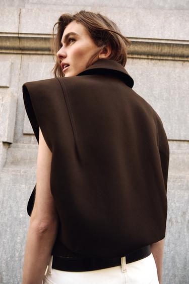 GILET WITH SHOULDER PADS AND ELASTIC HEM - Brown by Zara - Image 4