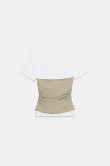 TOP ASYMÉTRIQUE À PLIS - Blanc de Zara - Image 1