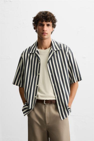CHEMISE STRUCTURÉE À RAYURES - Gris foncé de Zara