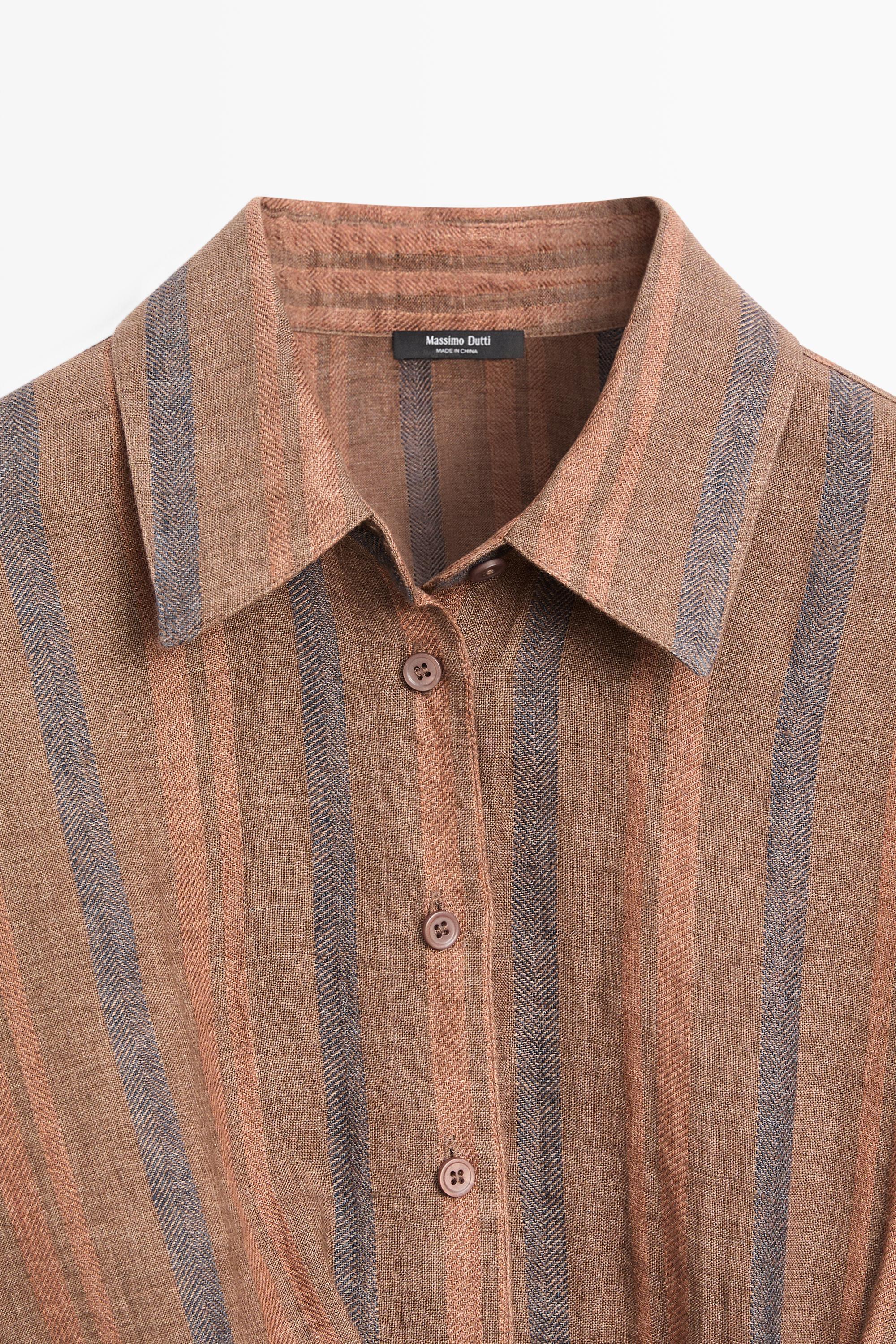 100% linen striped crossover shirt