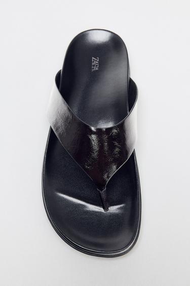 LEATHER STRAPPY SANDALS - Chocolate Brown by Zara