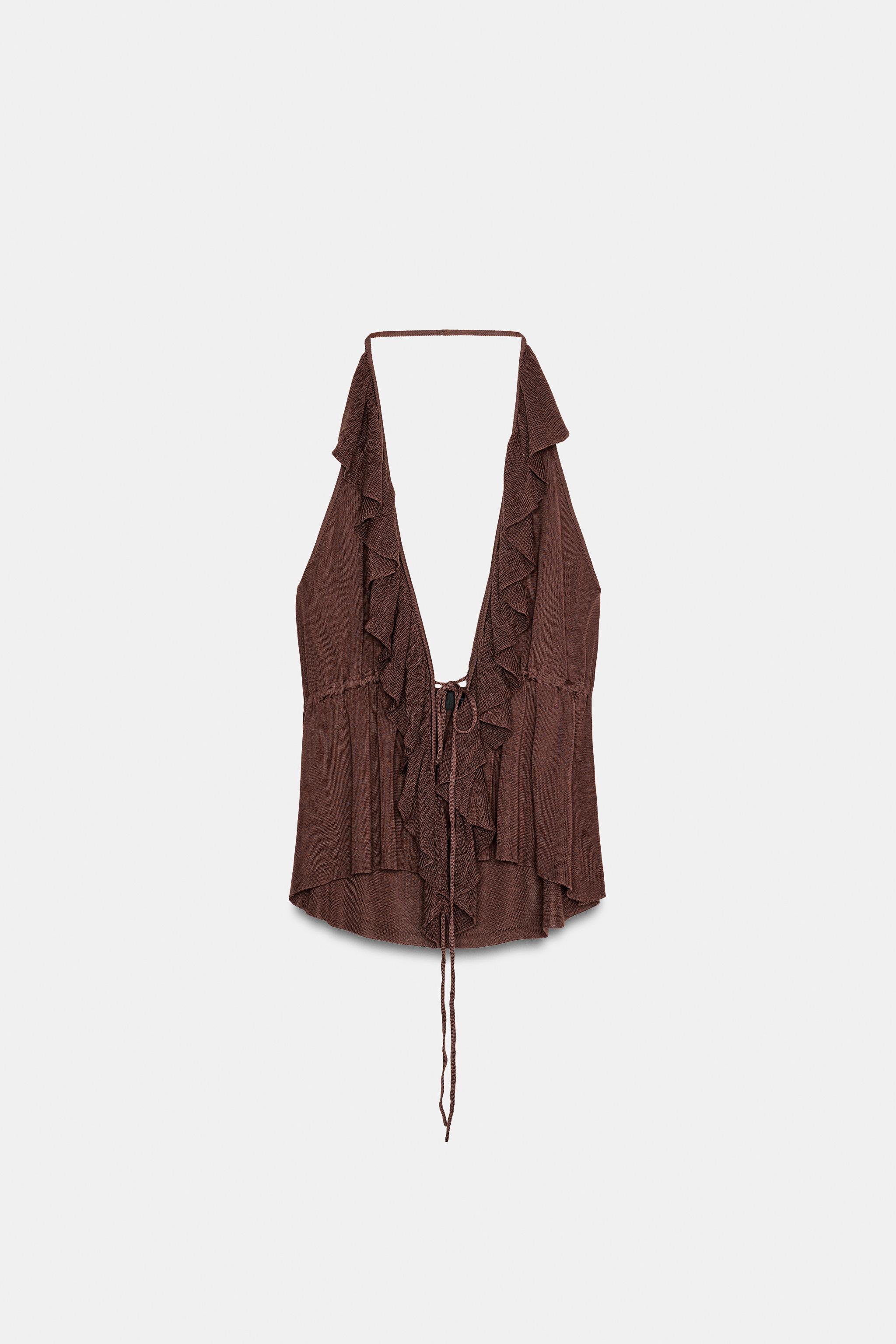 RUFFLED TOP - Brown | ZARA South Africa