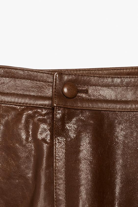 JUPE MIDI 100% CUIR POCHES ZW COLLECTION - Marron de Zara - Image 4
