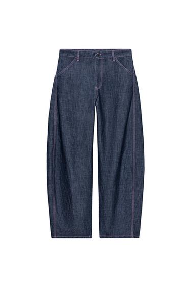 Zara LINASED BARREL-LÕIKES PÜKSID - Indigo
