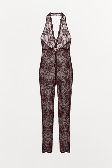 COMBINAISON HALTER EN DENTELLE - Marron foncé de Zara - Image 4