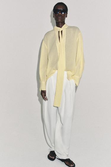 CAMISA LAZO RAYAS ZW COLLECTION - Amarillo de Zara