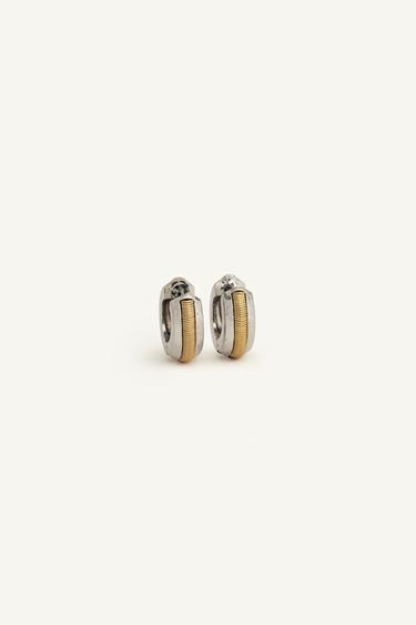 Zara CONTRAST RELIEF HOOP EARRINGS - Gold / Silver