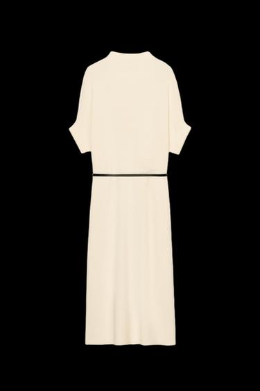 Zara BELTED KNIT DRESS - Ecru