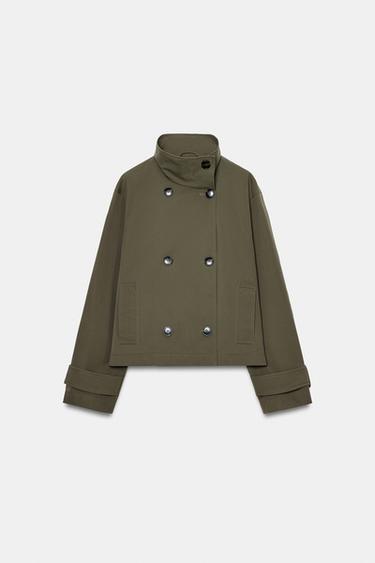 SHORT DOUBLE-BREASTED TRENCH COAT - Dark khaki by Zara - Image 4
