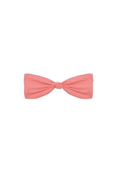 Zara STRIPED BANDEAU BIKINI TOP - Pink