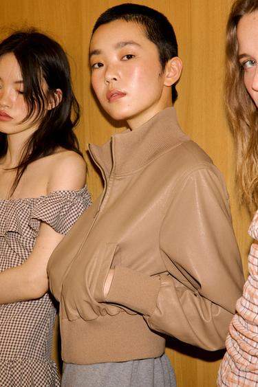 LEATHER EFFECT BOMBER JACKET - Dark camel by Zara - Image 3