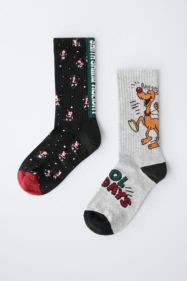 LOT DE DEUX PAIRES DE CHAUSSETTES LONGUES PÈRE NOËL ET RENNE - Rouge de Zara - Image 3