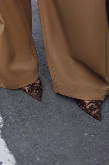 MESH RHINESTONE HEELS - Brown by Zara