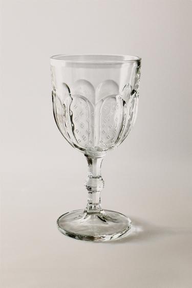 Zara RAISED DESIGN FLORAL WINE GLASS - Transparent
