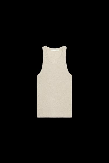 Zara LINEN BLEND HALTER TOP - Beige marl - Image 0