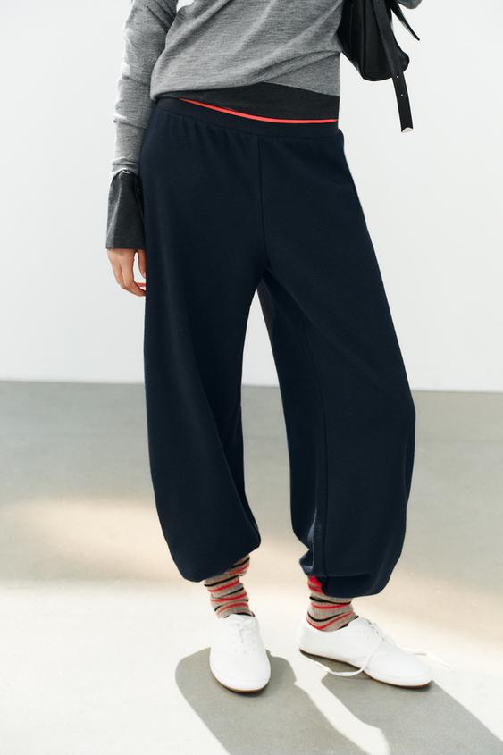 PANTALON SOFT À RAYURE CONTRASTÉE - Bleu de Zara - Image 1