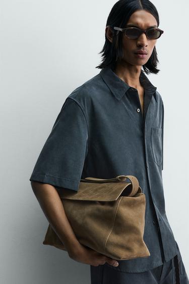 KEMEJA RELAXED FIT CORAK PUDAR - biru petrol washed dari Zara