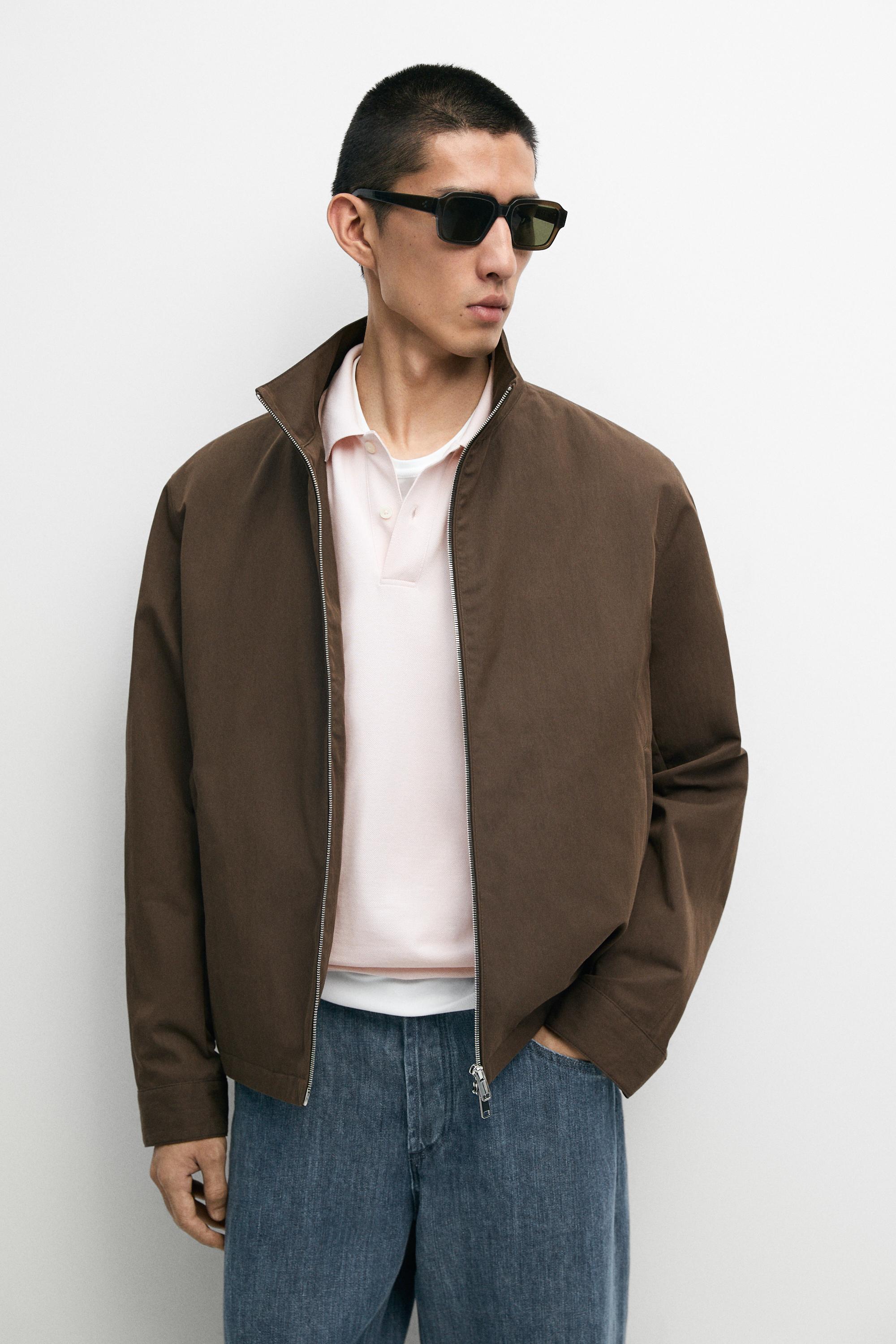 Cotton blend high-neck jacket — Chocolate