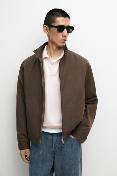 Zara Cotton blend high-neck jacket - Chocolate