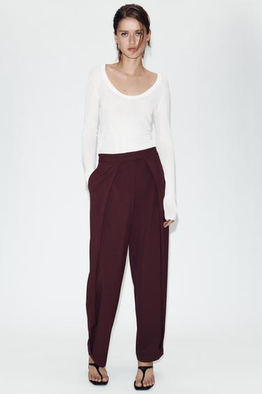 PLEATED BARREL TROUSERS - Burgundy by Zara