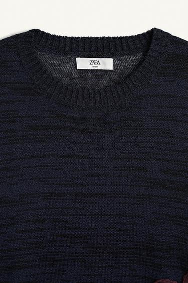 PULL COUPE DÉCONTRACTÉE À FLEURS - Bleu marine de Zara - Image 6