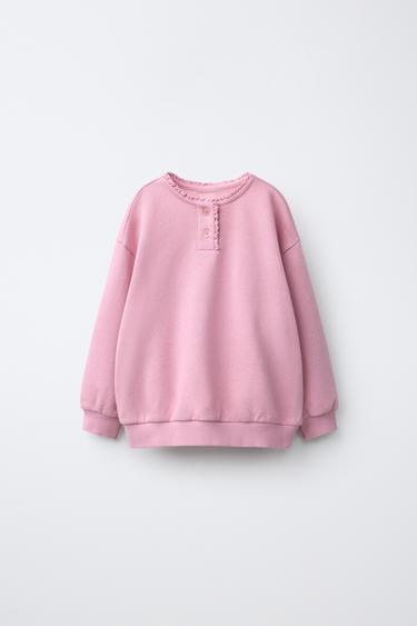 GEWASCHTES SWEATSHIRT MIT SPITZENBORTE - verwaschenes Rosa von Zara