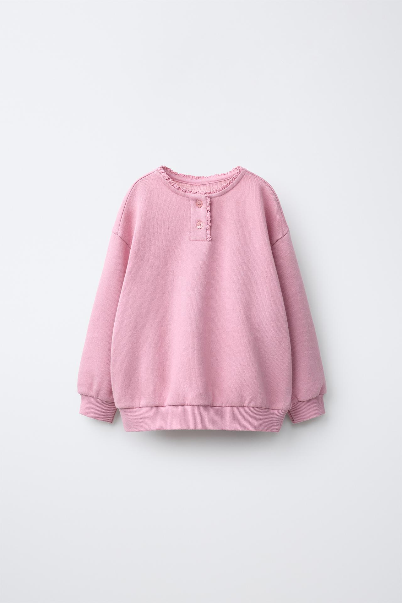WASHED LACE SWEATSHIRT — Faded pink