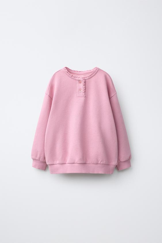 Zaras BLEKT SPETSSWEATSHIRT - Urtvättad rosa - Bild 0