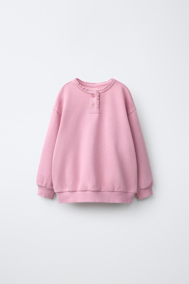 WASHED LACE SWEATSHIRT — Faded pink