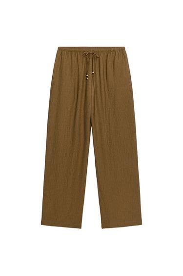 CALÇA TEXTURA COM LAÇO E MIÇANGAS - caqui-médio da Zara
