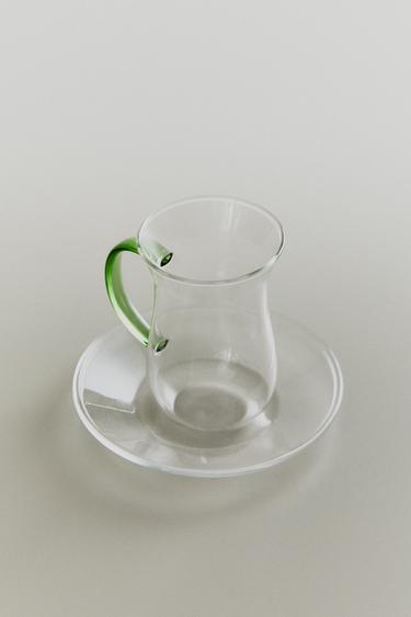 BOROSILICATE TUMBLER AND SAUCER - Green by Zara