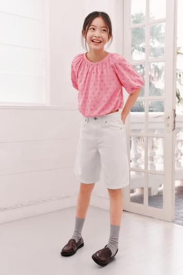 Zara 花朵印花蓬袖罩衫 - 粉紅色