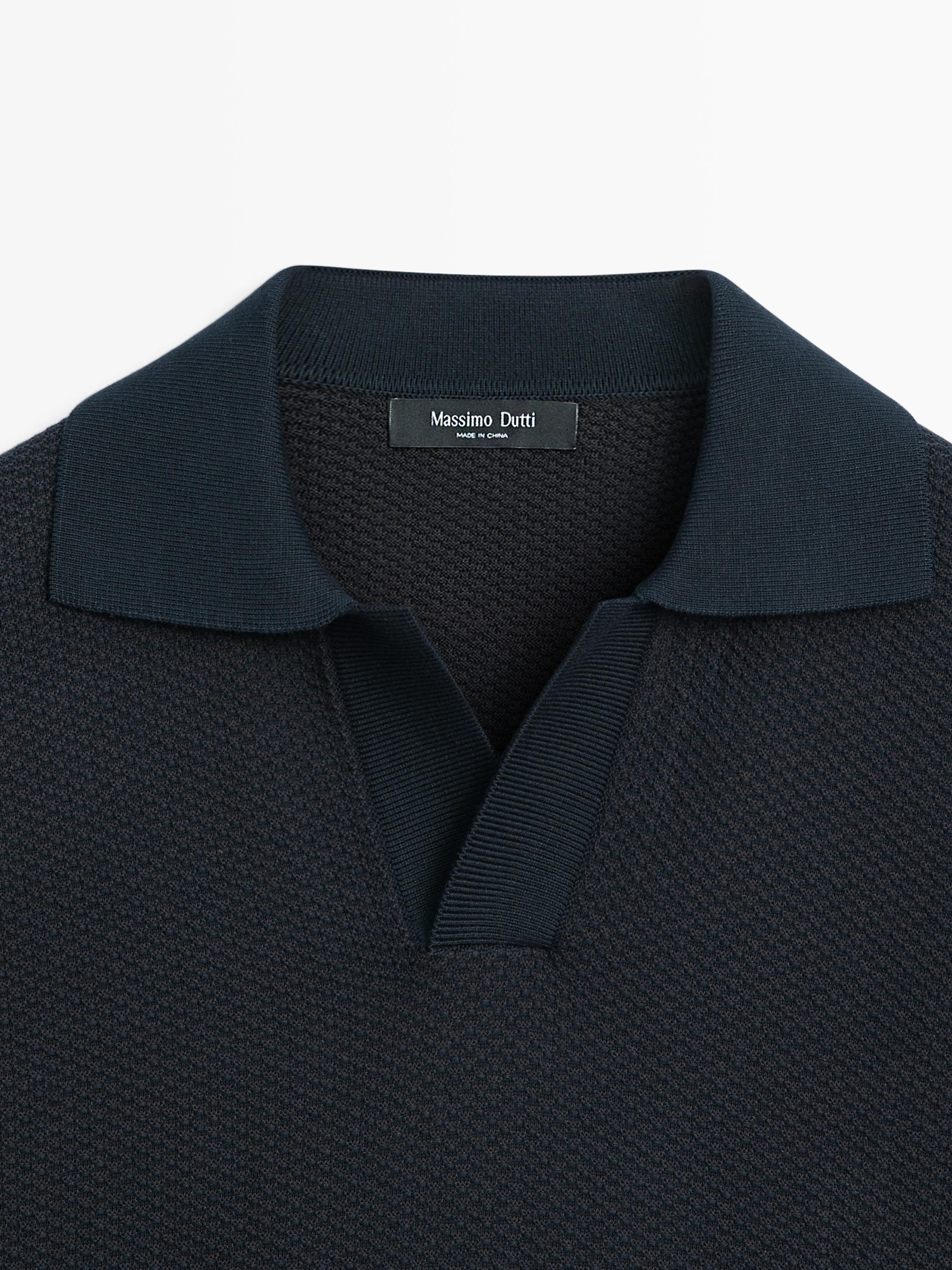 Pull polo en maille texturée 100 % coton