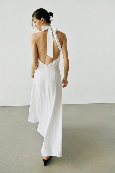COMBINED LINEN BLEND MIDI DRESS - White by Zara - Image 5