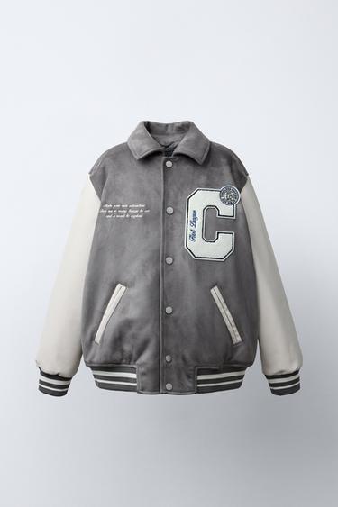 COMBINED SUEDE EFFECT BOMBER JACKET - Grey by Zara - Image 0