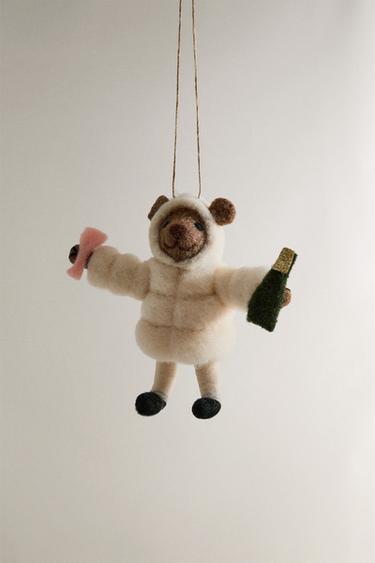 WOOL CHRISTMAS TREE DECORATION WITH BEAR AND COAT - Brown by Zara - Image 0