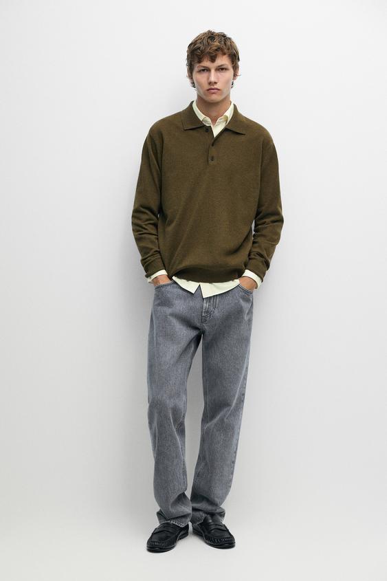 Zara Wool blend polo sweater - Dark olive - Image 0