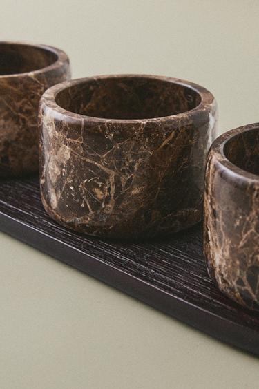 TRAY AND MARBLE BOWL SET - Brown Zara