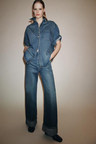 ZW COLLECTION MID-WAIST TURN-UP HEM JEANS - Mid-blue by Zara