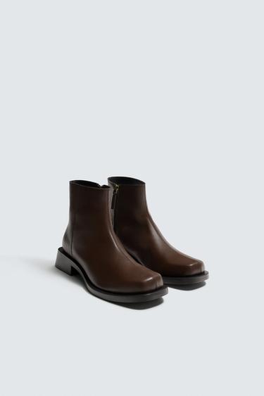 Zara TOPSTITCHED MID-CALF BOOTS - Brown