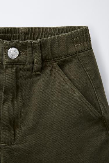 STRAIGHT TWILL BERMUDA SHORTS WITH LABEL - Dark khaki by Zara - Image 2