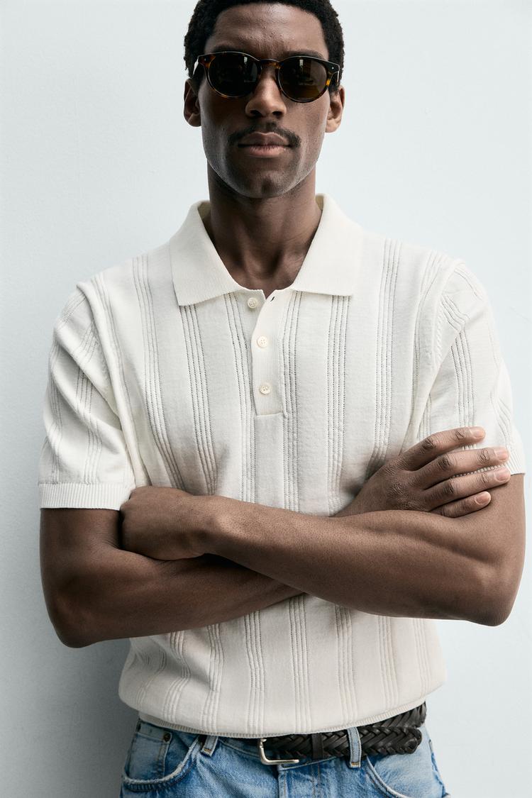 ZARA REGULAR FIT TEXTURED KNIT POLO SHIRT