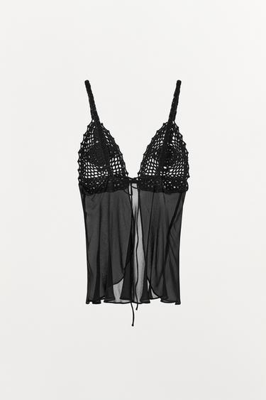 TOP COMBINÉ CROCHET - Noir de Zara - Image 5