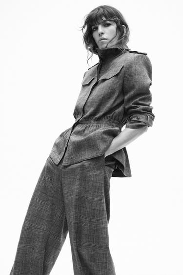 БРЮКИ BALLOON В КЛЕТКУ С ШЕРСТЬЮ ZW COLLECTION — КОРИЧНЕВЫЙ С МЕЛАНЖЕВЫМ ЭФФЕКТОМ от Zara